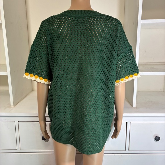 CIDER Green Crochet Knit Jersey Style T Shirt Size M Number 23 Short Sleeve - Picture 4 of 7